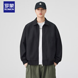 罗蒙美式翻领夹克男春秋工装外套潮流三防冲锋衣 黑色    XL   