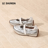 莱尔斯丹真皮玛丽珍鞋2026春秋季夏新款透气运动芭蕾风德训鞋平跟软底单鞋 银色 跟高2.5cm 37