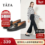 他她（TATA）方头乐福鞋女休闲平底一脚蹬小皮鞋女单鞋春秋款FLC22AM5 黑色 36