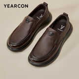 意尔康男鞋秋季羊皮舒适一脚蹬皮鞋男软面套脚商务休闲鞋 59171W 棕色41