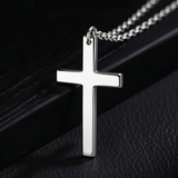 玖长时9999纯银项链男士足银光面十字架吊坠潮男女挂坠生日礼物送男友 配60cm999银链 9999足银
