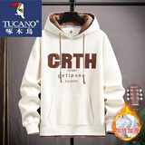 啄木鸟卫衣2025最新款秋冬季加绒连帽套头学生休闲宽松青少年上衣服男装 720米白色加绒 XL