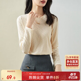尚都比拉圆领长袖打底衫女洋气春秋内搭高级感T恤上衣小个子 椰子奶油 XL 