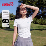 班尼路（Baleno）正肩短款短袖t恤女2025年夏季抽褶小心机紧身时尚休闲款圆领上衣