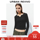 UR2026春季新款女装时尚休闲简约基础修身长袖T恤UYB450010 黑色 M