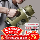 富光勇动力塑料杯大容量水杯子吸管运动健身户外水壶吨杯桶耐摔便携 苍柏绿 1900ml