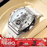 布加迪（BONEST GATTI）水晶壳德国手表男士全自动机械表轻奢腕表十大名表生日礼物送男友 【埃菲尔铁塔】银壳白面白胶带