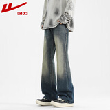 回力牛仔裤男微喇春秋季新款弯刀休闲裤子男弹力修身潮流时尚长裤 复古蓝 XL （建议体重120-140斤）
