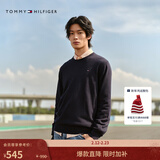 Tommy Hilfiger【柔软亲肤】Tommy26春夏新男女纯棉圆领打底针织毛衣节日礼物 【纯色绣标毛衣】午夜蓝FAP XS （推荐：120斤以下）