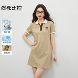 尚都比拉美式复古风小熊刺绣POLO连衣裙小个子夏季宽松显瘦裙子 杏色 S 