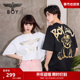 BOY LONDON夏季短袖情侣男女同款小熊涂鸦满印潮牌T恤N01909 黑色 XL 此款偏大，建议拍小一码