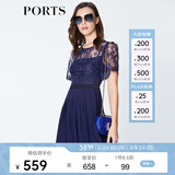 PORTS宝姿  春夏新品女装蕾丝拼接百褶吊带内衬连衣裙LN8D081HWP020 天蚀蓝 S (4)