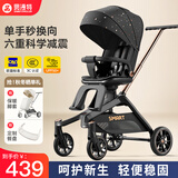SMARTSTROLLER遛娃神器婴儿推车可坐可躺轻便折叠双向高景观0-6岁用宝宝溜娃车 星空黑(铝合金车架+3D舒适透气)