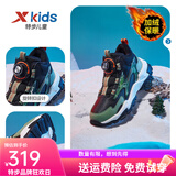 特步儿童2025冬季新款男童运动鞋中帮防滑中大童篮球鞋专业训练鞋加绒 黑/灰草绿-加绒 38