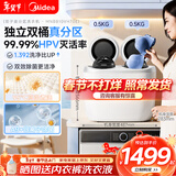 美的（Midea）双子座分区洗衣机 迷你小型全自动脱水内衣裤袜台式波轮双桶 高温煮洗除菌除螨 洗袜子机内裤机 双桶分区洗-MNBB10VH70E 双筒 1kg