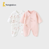 童泰婴儿连体衣秋冬季纯棉保暖新生儿衣服宝宝蝴蝶哈衣爬服粉色66cm