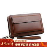WILLIAMPOLO保罗牛皮双拉链手包时尚手拿包男士钱包商务男包大容量手抓包皮包 咖啡色