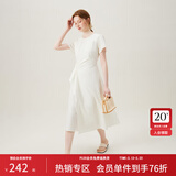范思蓝恩夏季圆领抽绳褶皱设计感连衣裙女2024夏装新款白色高腰A字裙女 奶白色 S