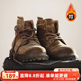 马登男士马丁靴英伦风蜡面工装靴秋冬加绒高帮真皮沙漠靴复古男鞋子 黄棕色 （加绒版） 38 (240mm)