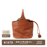 裘真复古遇花篮包手提斜挎牛皮包通勤休闲大容量菜篮子包 焦糖棕-荔枝纹