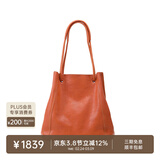 裘真38节礼物008水桶包女斜挎通勤大容量真皮复古小众植鞣牛皮包包 焦糖色-大号