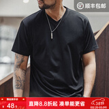 马登工装Sorona凉感速干T恤男夏季v领正肩短袖索罗娜纯色轻奢体恤上衣 炭黑色 L