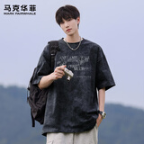 马克华菲复古做旧扎染t恤男夏季纯棉重磅痞帅潮牌宽松休闲短袖男 黑色 XL