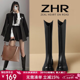 ZHR骑士靴女时尚V口显瘦长筒靴女不过膝百搭女靴 CQ12 黑色 35 