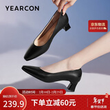意尔康女鞋粗跟时装鞋浅口高跟鞋通勤工作鞋气质女单鞋 04704W 黑色 35 
