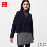优衣库女装舒芙蕾针织短开衫/外套空调衫通勤478339 69 藏青色 L /160/88A