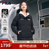 FILA斐乐官方女士长款羽绒服冬季休闲简约连帽加厚大衣女装外套 正黑色-BK S 160/80A