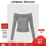 UR2026春季新款女装休闲格雷系挂脖褶皱长袖T恤UWJ450173 冷灰 L