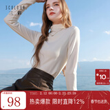 三彩2025秋季新款半高领T恤磨毛套头打底衫上衣修身长袖休闲Z 米白色 M 160/84A