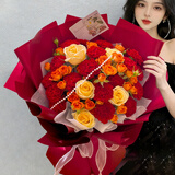 馨仪鲜花速递玫瑰花康乃馨花束送妈妈长辈礼物全国鲜花同城配送 21朵香槟康乃馨混搭花束