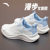 安踏漫步运动鞋女鞋女士夏季皮网拼接透气减震初中生中考体育跑步鞋子 漫步网面|象牙白/淡暮蓝-3 37.5