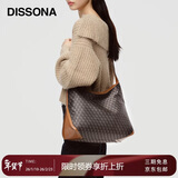 DISSONA迪桑娜女包hobo老花包单肩通勤包腋下包【情人节礼物】棕色-大号
