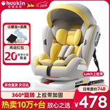 Heekin德国 儿童安全座椅汽车用0-4-12岁婴儿宝宝360度旋转ISOFIX硬接口 尊享黄(遮阳棚+上拉带+侧保护)