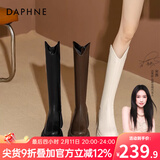 达芙妮厚底V口长筒靴女2025秋冬爆款女靴高筒靴显瘦百搭增高骑士靴子女 黑色 37