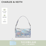 CHARLES&KEITH褶皱油蜡皮斜挎小方包手提包腋下包女士生日礼物CK2-80160183 Prism Silver银色(新色） S