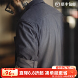 马登工装 美式复古玉米粒格子衬衫翻领纯色松弛感休闲长袖衬衣男秋 深灰色 L