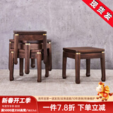 盘柁 新中式黑胡桃木凳子实木小板凳家用客厅凳矮凳方凳黄铜换鞋凳 北美黑胡桃木【现货】