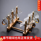 瓷牌茗茶具 玻璃茶杯大号透明玻璃品茗杯耐热小茶杯带把水杯功夫茶具主人杯 （金黄色）6个把杯+杯架 100ml