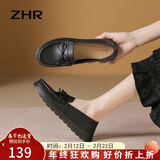 ZHR乐福鞋女春秋真牛皮蝴蝶结单鞋女通勤软底妈妈女鞋 BT37 黑色40
