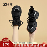 ZHR老爹鞋女冬加绒保暖高帮棉鞋子女潮流厚底休闲女鞋 EJ02A 黑色 37