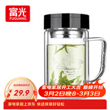 富光双层玻璃杯商务泡茶杯子 大容量男女耐热办公水杯带把黑色320ml