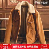 马登工装美式复古灯芯绒棉服夹克男仿羊羔毛秋冬保暖外套男士加厚棉衣 姜黄色 L