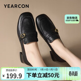 意尔康女鞋中粗跟方头乐福鞋复古英伦风通勤单鞋女 13380W黑色 37