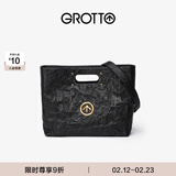 个乐经典CARRY托特包大容量通勤植鞣褶皱绵羊皮手提单肩包新年礼物 经典黑金标M