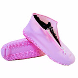 图山防水拉链加厚耐磨便携易穿脱防泥防滑防雨防雪男女儿童硅胶鞋套 粉红色 S（28-32码）