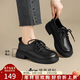 ZHR英伦风小皮鞋女圆头系带女鞋减龄厚底粗跟单鞋女 AY186 黑色 38